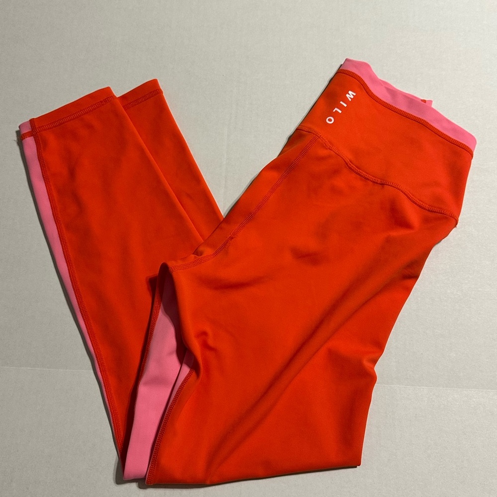 Wilo Color-Block Active Bright Orange/Pink Activewear Leggings H2 Size Medium